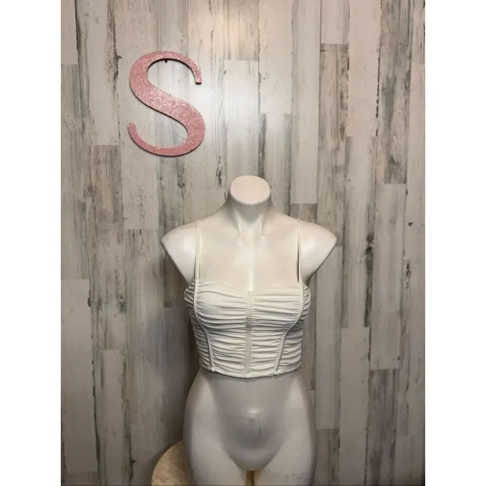 Forever 21 White Ruched Corset Crop Top Women’s Size S